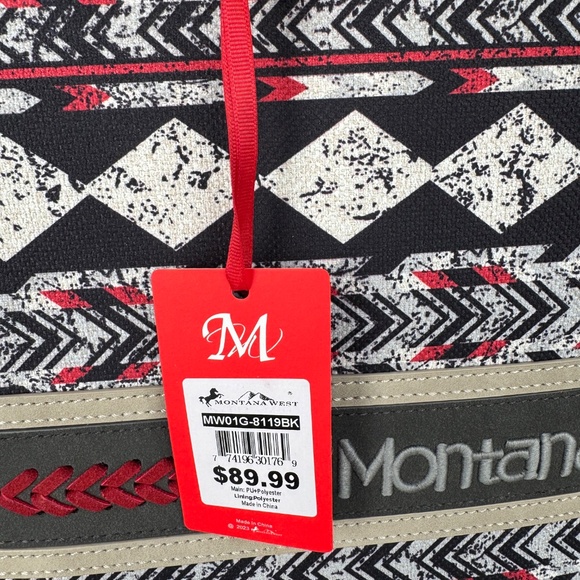 Montana West Boho Ethnic Print Concealed Carry Wide Tote Black NWT - Picture 8 of 8